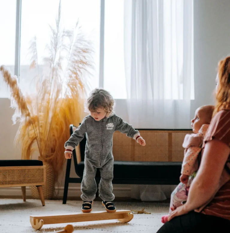 Balance beams are a great activity for Montessori two-year-olds